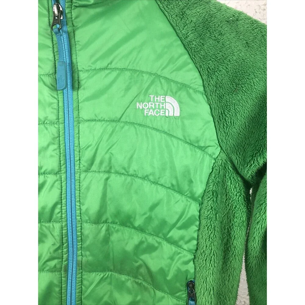 The North Face Girls Light Green Teal Fuzzy Fleece Pockets Zip Jacket Large